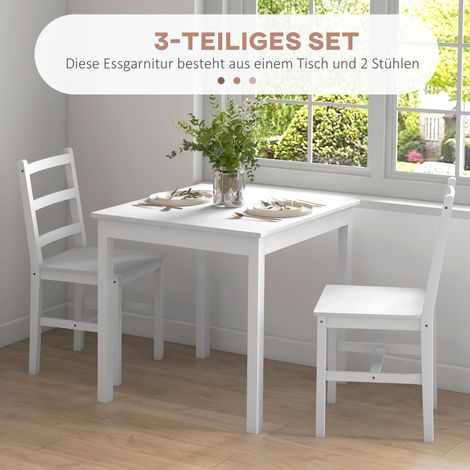 Ensemble de salle à manger 3 pièces table avec chaises, bois massif blanc (1/5)