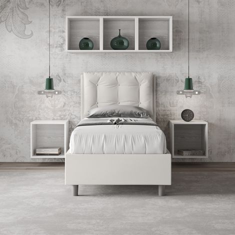 Letto singolo con rete imbottito 80x210 similpelle bianco Annalisa (1/4)