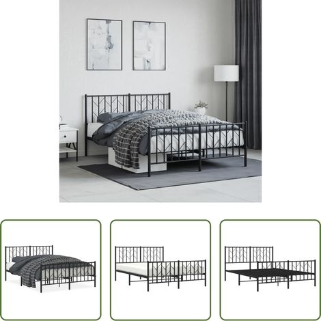 vidaXL Metallbettgestell - Bettgestell mit Kopf- und Fußteil Metall Schwarz 135x190 cm (1/5)