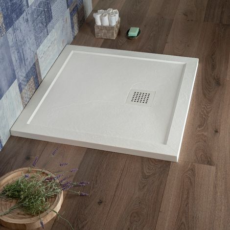 Piatto Doccia 80x80 cm Marmoresina Bianco Effetto Pietra bordo rialzato Edge (1/5)