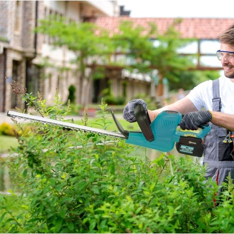 Taille-haies sans fil 51 cm avec moteur brushless, 2 batteries 4 Ah, coupe jusqu’à 1,8 cm, sécurité complète et finition bleue pour le jardin – CHICFURN (1/5)