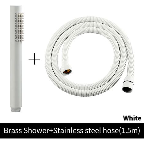 Ensemble complet blanc. Pommeau de douche à main en laiton brossé doré, douchette de douche à main nickelée, douchette de bain noire mate or rose chromée. (1/5)