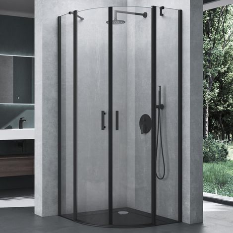 Mai & Mai Cabine de Douche 90X90cm Ronde avec Receveur Paroi de Douche en Quart de Cercle Montage Réversible Verre Transparent Noir ESG Nano Rav52K (1/5)