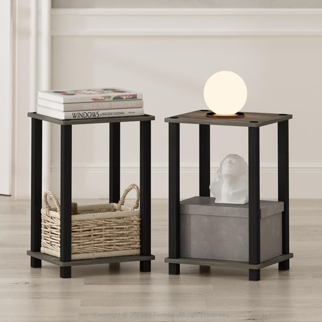 Table de Chevet Set de 2, Petite Table de Chevet 2 Niveaux avec Étagère Ouverte, Assemblage sans Outils, Table d'Appoint pour Chambre, Salon, Chêne Français (1/5)