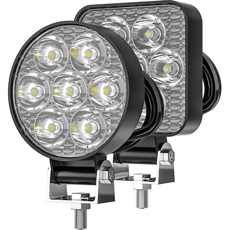 Phare de Travail LED 2,5 Pouces 7LED 21W 8400LM 6500K Spot IP65 9-30V pour Chariot Élévateur 4x4 Camion Engin de Chantier(Carré2PC+ Rond2PC) (1/5)