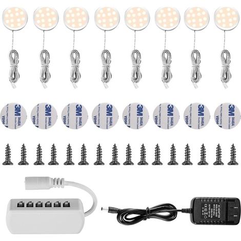 Foco LED empotrable Ulisem para debajo de armarios, gabinetes y cocinas, luz blanca cálida de 3000 K (paquete de 8) [Clase energética A++] (1/4)