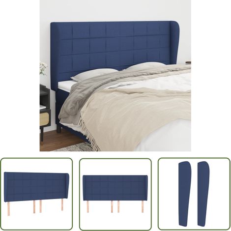 Tête de lit avec oreilles Armoire de tête de lit Bleu 183x23x118/128 cm Tissu 20617 (1/5)