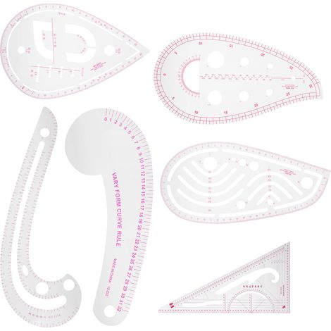 Set mit 6 multifunktionalen, gebogenen Linealen aus flexiblem Kunststoff zum Nähen, Abpausen und Schnittmustererstellen (1/5)