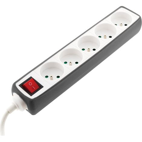 Multiprise 5 Prises 16A 2P+T avec Interrupteur 1,5m de Câble Gris (1/4)