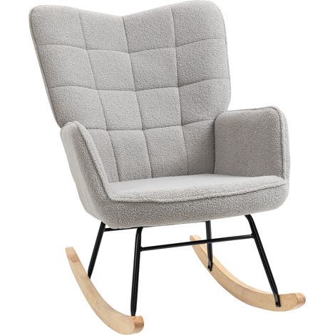 Rocking Chair en Berbervlies gris clair avec structure bois et acier 71 x 92 x 101 cm (1/5)