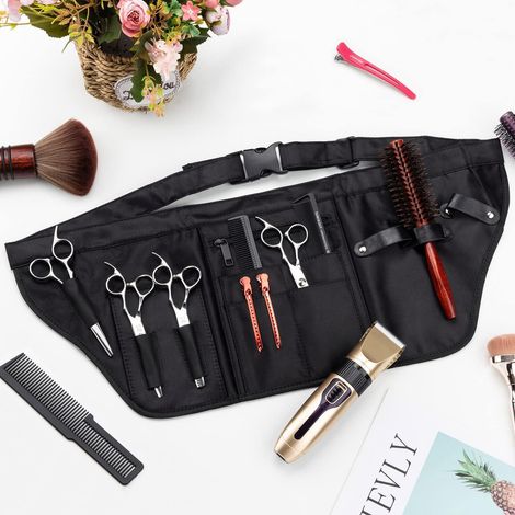 Sac banane coiffeur 6 poches, tablier ceinture barbier, étui ciseaux multifonction, pochettes ceinture esthéticienne professionnel. (1/5)