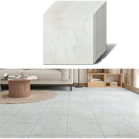 Dalle PVC Adhesive Sol Marbre Beige Carreaux Adhesif Cuisine Imperméable Carrelage Adhesif Sol Effet Marbre Blanc Salle de Bain Dalle PVC Garage Salon 1.5mm 30 cm × 30 cm 12 Pièces (1/5)
