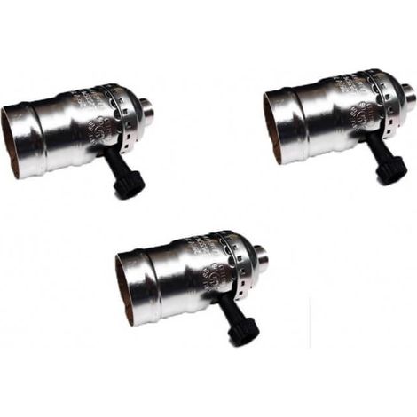 Desineo – Lot de 3 douilles E27 vintage chromées avec interrupteur rotatif – 250W max – Montage simple – Non câblées en boîtes carton individuelles