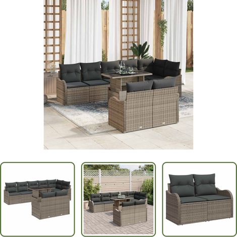 vidaXL Poly Rattan -  Lounge-Set mit Kissen 9 pcs Grau Poly Rattan