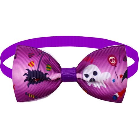 Nœuds papillon pour animaux de compagnie d'Halloween, colliers réglables pour animaux de compagnie d'Halloween 2 pièces(fantôme d'araignée violette) (1/5)