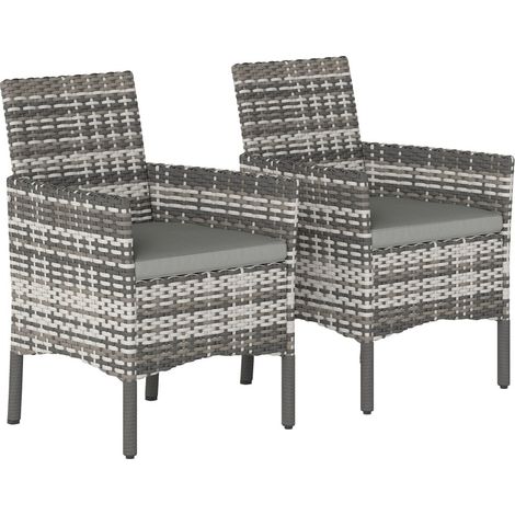 2er-Set Gartenstühle aus grauem Polyrattan mit abnehmbaren Kissen und Stahlgestell (1/4)