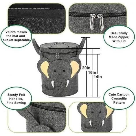 Sac de Rangement Jouet - Elephant - Tapis de Jeu 150 cm - Espace pour 2-3 enfants - Blanc (1/4)