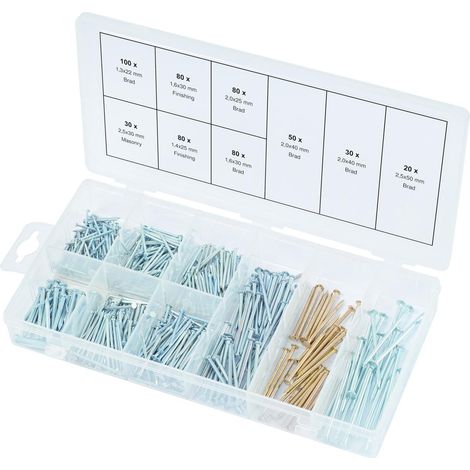 Ks Tools – Assortiment de clous 550 pcs – Dimensions 100x1.3 à 2.5x50 mm – Coffret plastique pour rangement pratique – Pour bois dur et aggloméré (1/7)