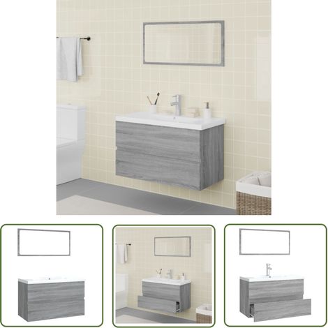 The Living Store Meubles de salle de bain Sonoma gris Bois d'ingénierie - Ensemble De Meubles Salle De Bain - Meuble Salle De Bain - Armoire Salle De Bain - Miroir Salle De Bain - Rangement Salle De B (1/5)