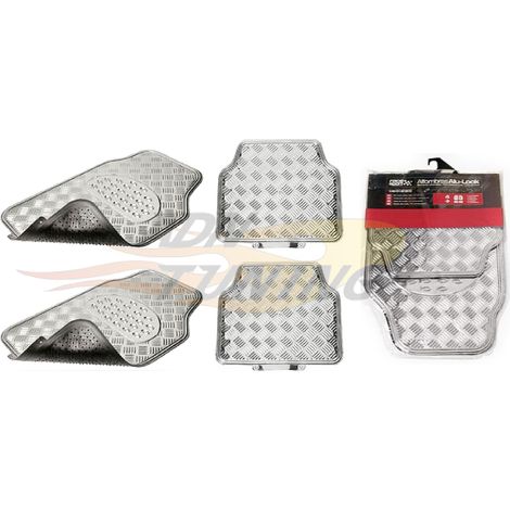 Jeu de 4 Tapis de sol PVC Look Aluminium - Universels - Chrome