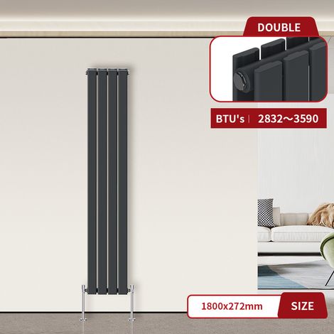 Warmehaus Flat Radiator Anthracite Vertical 1800 x 272mm Double