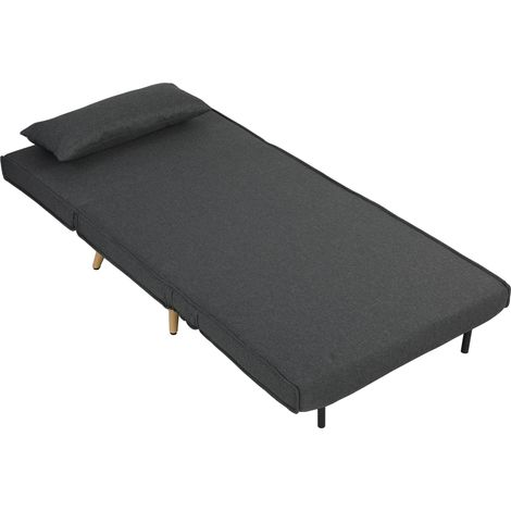 Poltrona Letto Singola 3 in 1 con Schienale Regolabile in 3 Livelli e Cuscino in Tessuto Effetto Lino Grigio (1/5)