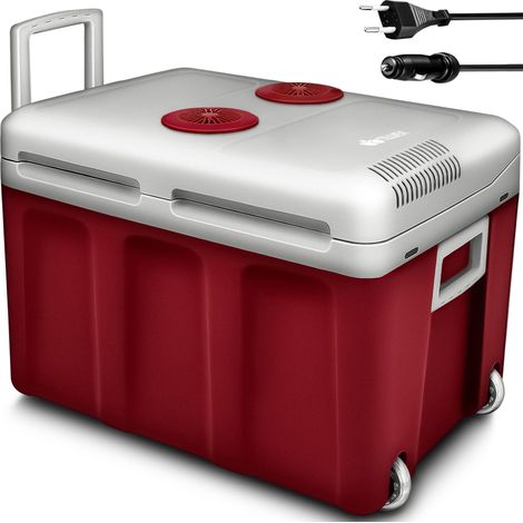 tillvex Frigorifero elettrico Portatile da 40L (Rosso) con rotelle Mini-frigorifero campeggio da 230 V e 12 V per auto, camion, barca o camper rinfresca e riscalda modalità ECO