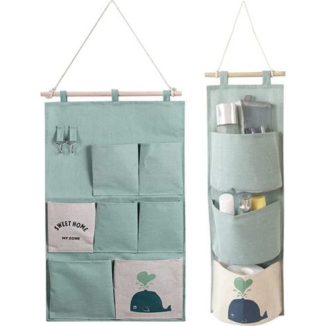 Sac de rangement mural léger en coton, pliable, avec crochets, 3 à 7 poches - 2 pièces (1/5)