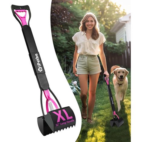 80 cm Pince Ramasse Crotte pour Chien Pelle a Crotte pour Chien Manche Long sans Se Pencher Pliable en Rose - Dog Pooper Scooper pour Gravier Terre Herbe (1/5)