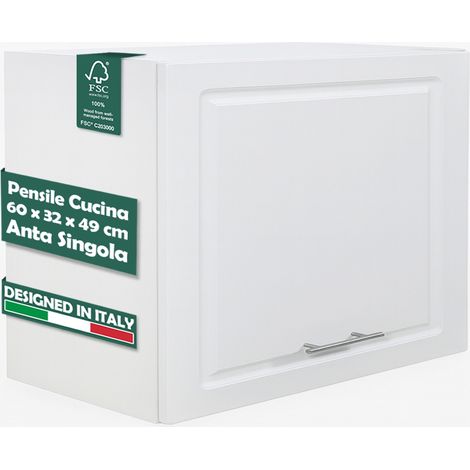Pensile da Cucina Ribaltabile Muro Armadio Sospeso Legno Parete Boiserie Bianco