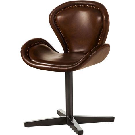 Sedia girevole in vera pelle 59x59x81 marrone IRON LABEL 31 (1/4)
