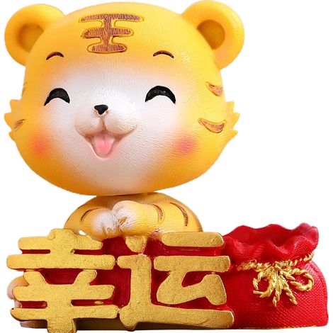 Statue Tigre Résine Décoratif Lucky Animal pour Voiture Bureau 7.5x5.5x9.5cm - Figurine Ornement Animal Porte-bonheur Décor Bureau (1/5)