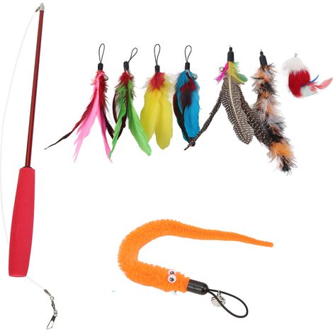 Jouet Interactif Chat Canne à Plumes 9pcs Rétractable Ergonomique EVA Set Complet avec Souris et Chenille pour Chaton (1/5)