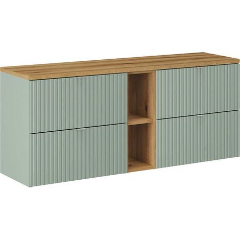 Mueble bajo lavabo 140cm 4 cajones 2 compartimientos Jade Verde y Madera (1/4)