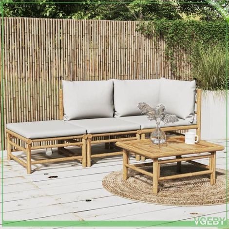 Salon de jardin - FAFEICY - 3155108 - bambou - modulaire - coussins gris clair (1/5)