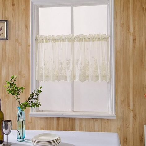 1 pieza，Estampado floral de lino，Cortinas cortas de encaje，Con dobladillo tipo túnel，dormitorio y otros interiores，137 x 61 cm，Beige (1/4)