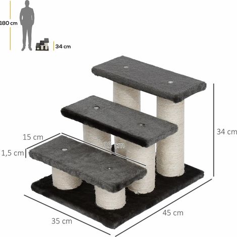 Escalier pour chats et chiens 3 marches, rampe moelleuse gris anthracite 45x35x34cm, aide à monter et descendre facilement pour animaux (1/5)