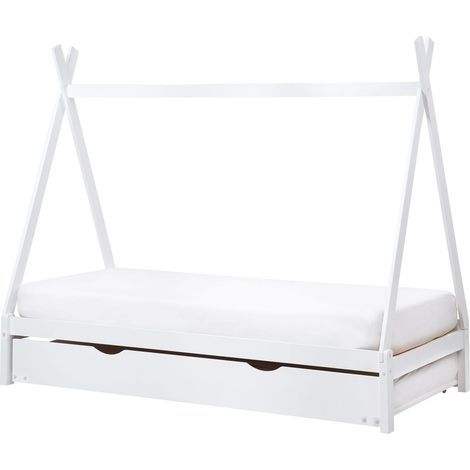 Lit Enfant Gigogne en Bois de Pin 90 x 200 cm avec Sommier à Lattes Blanc Talmontiers (1/5)