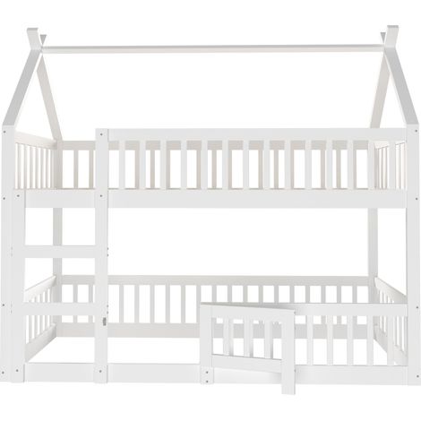 Letto a castello per bambini 90 x 200 cm con scala, bianco, struttura in legno (1/5)