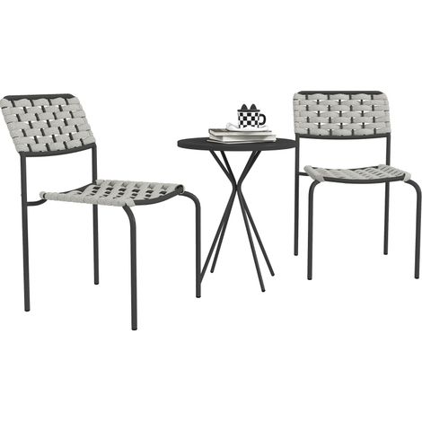 Set mobili da giardino in polyrattan grigio 3 pezzi con 2 sedie impilabili e tavolino in acciaio (1/5)