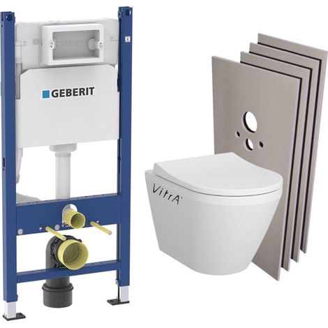 Pack bâti-support WC suspendu Geberit Duofix 112cm – WC sans bride Vitra Integra avec abattant softclose – Fixations invisibles – Citerne Delta (1/5)