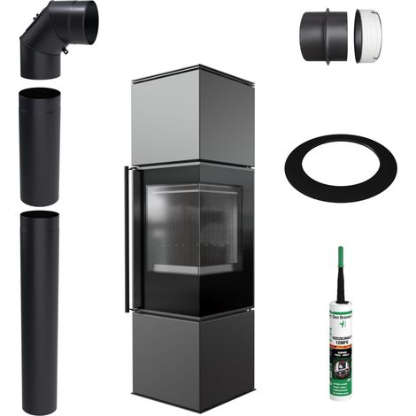 KRATKI REN M/P Kaminofen 7kW Ø150 Schwarz Montageset Selbstschließend (1/5)