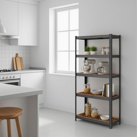 Étagère de rangement, bibliothèque, 5 niveaux, étagère de cuisine, étagères réglables, Marron et noir (1/5)