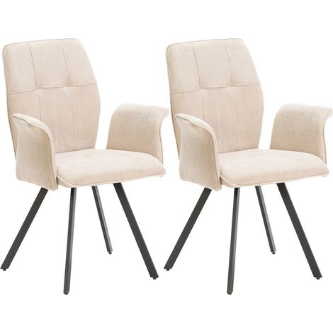 SELMA - Lot de 2 Fauteuils Tissu Beige Effet Tricoté Pieds Métal Noir (1/5)