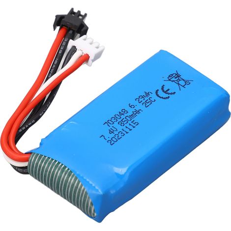 Batterie au lithium 7,4 V 850 mAh avec connecteur noir SM, remplacement 703048 pour avions radiocommandés WLtoys V912, V262, V333, V353 et BQ202 (1/5)