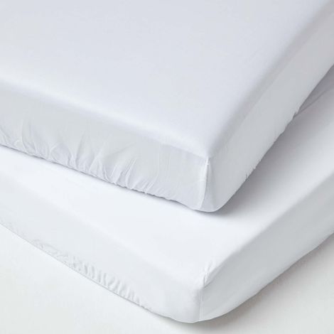 HOMESCAPES White Organic Cotton Fitted Cot Sheets 400 Thread Count, 2 Pack - White (1/5)
