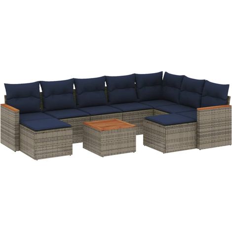 Maison Exclusive - 10-teiliges Gartensofa-Set mit Kissen, grau, P