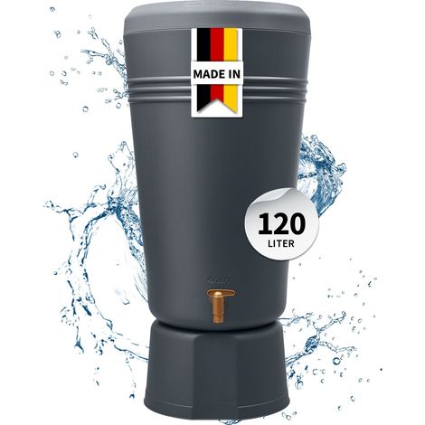 4rain AZURA 2in1 Regentonne 120 Liter graphite grey inkl. Pflanzschale und Unterstand