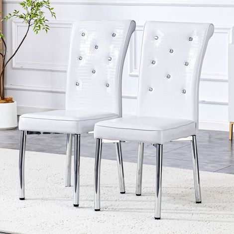 Lot de 2 chaises de salle à manger rétro rembourrées effet peau d’alligator, avec design boucle en cristal et similicuir, pour une touche d’élégance et de mystère, pieds en métal électroplaqué