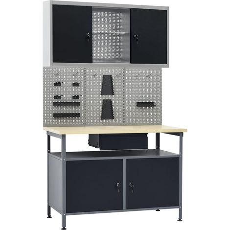 Vidaxl – Établi modulable avec 3 panneaux muraux et armoire – Capacité de charge 300 kg – Acier et bois d'ingénierie – Largeur 120 cm (1/5)
